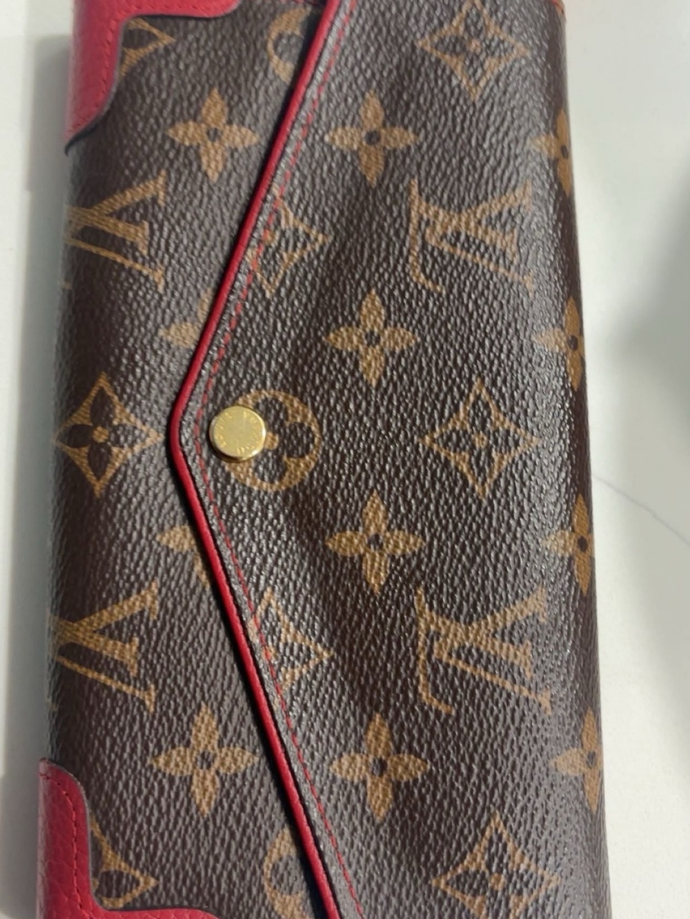 Louis Vuitton Monogram Wallet with Red Trim and Gold Hardware